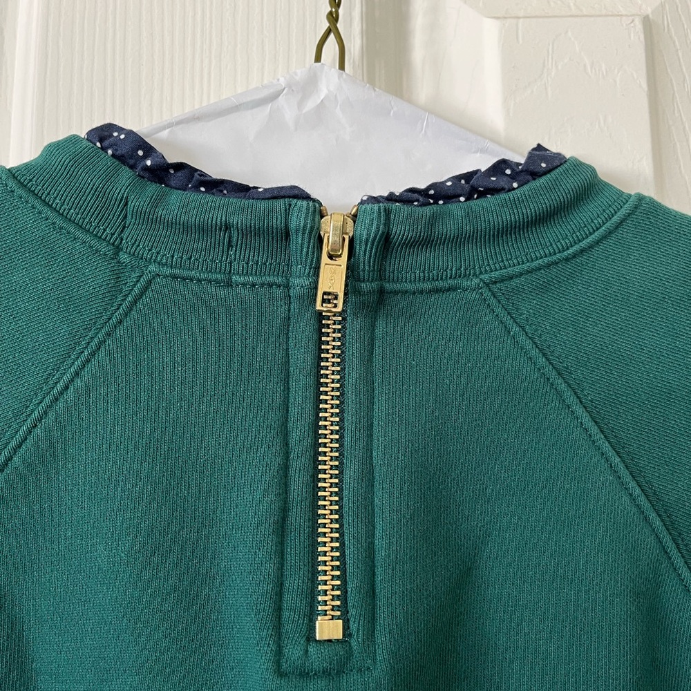 J. Crew Hunter green size S sweatshirt with navy/white polkadot trim - Picture 7 of 9